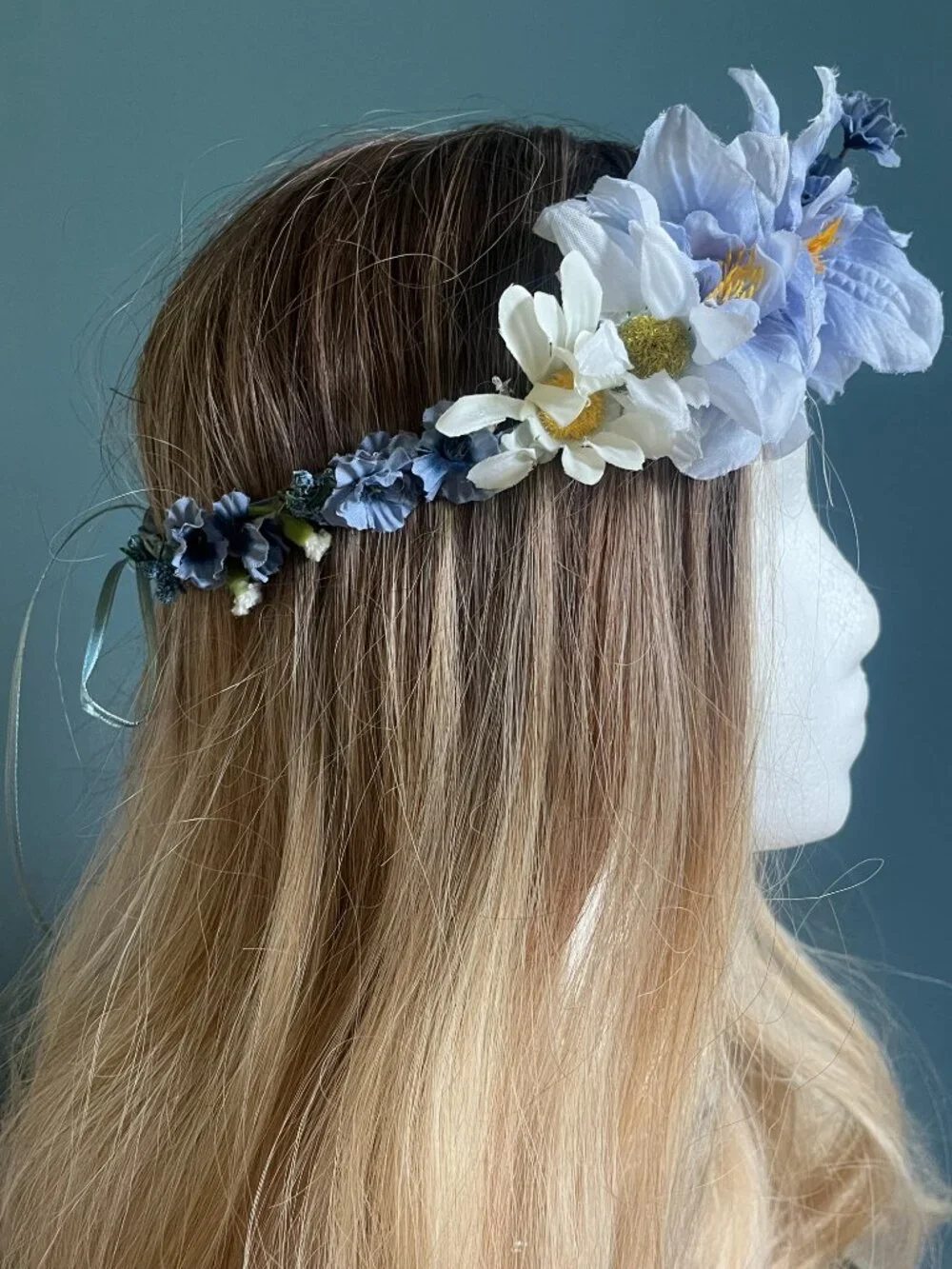Blue Flower Crown, Adjustable Floral Headband